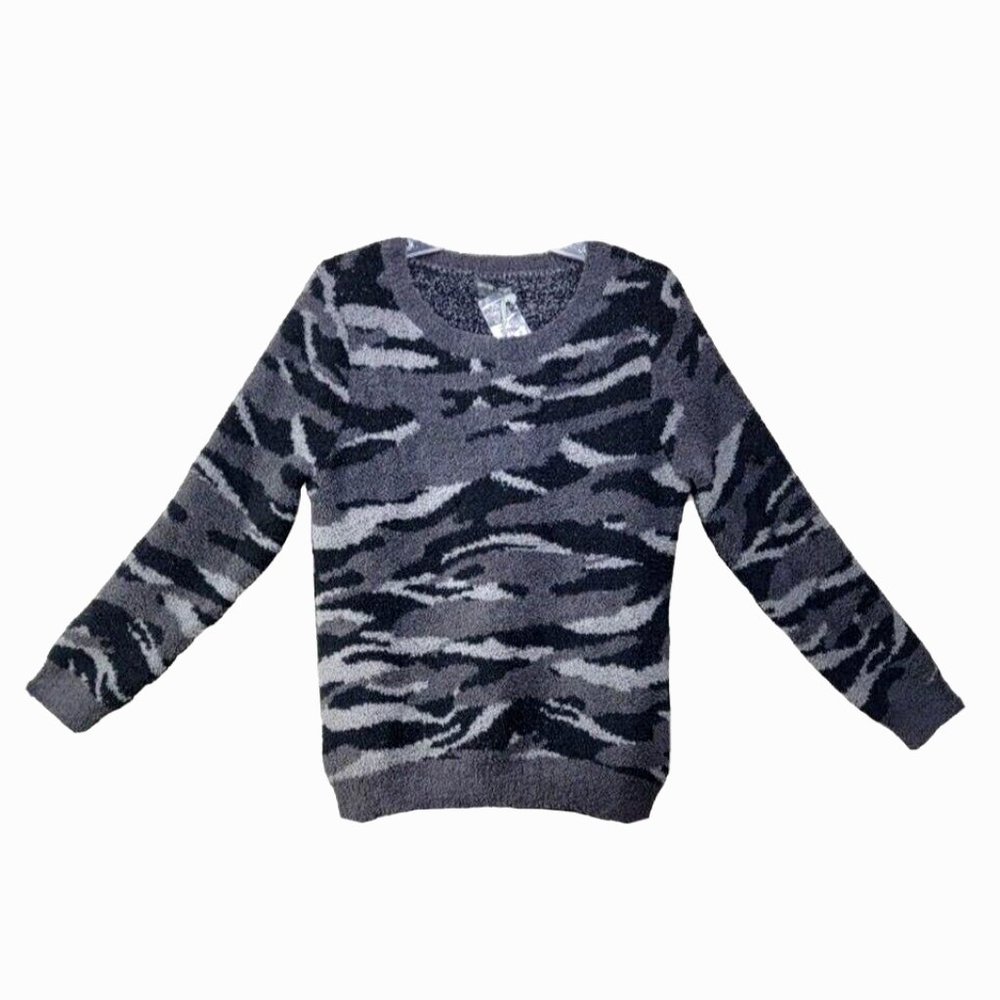 Barefoot Dreams Womens Medium Pullover Sweater Super Soft Cozy Chic Carbon Camo